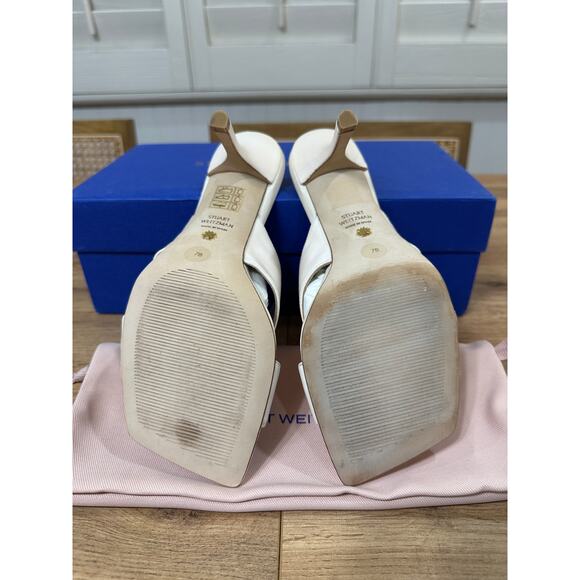 Stuart Weitzman Carmen 75 Slide Sandal Lacquered Nappa Seashell Size 7 NIB - Picture 10 of 14